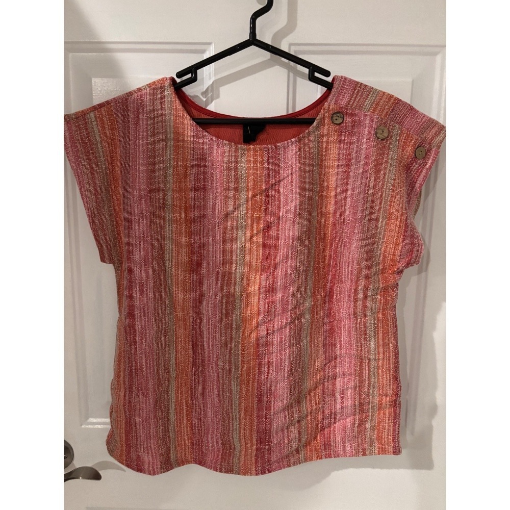 W5‎ Striped Knit Top Sleeveless Button Accent Casual Blouse Size L